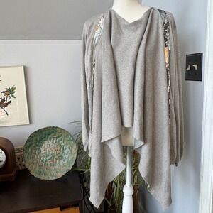 Oscar de la Renta Grey Wool Sequin Draped Sweater Made in Italy Medium